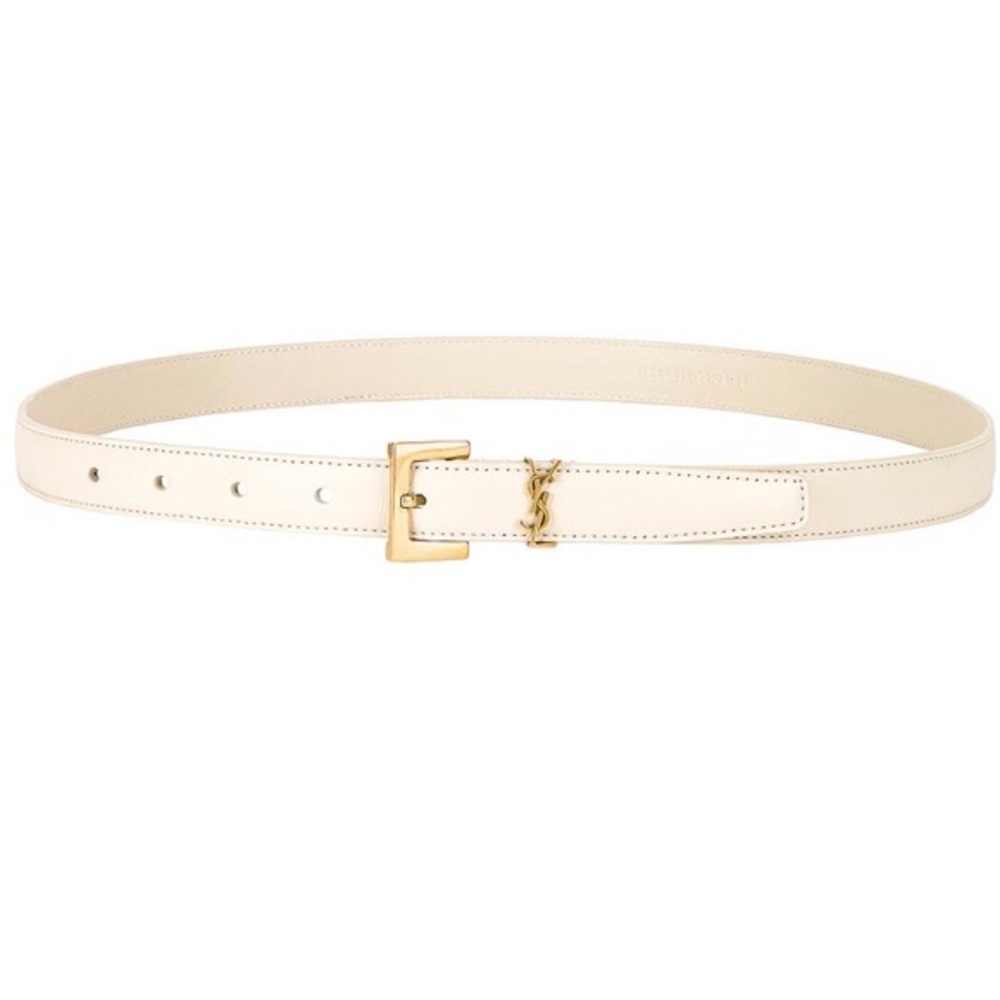 Saint Laurent Logo Leather Belt in Crema Soft